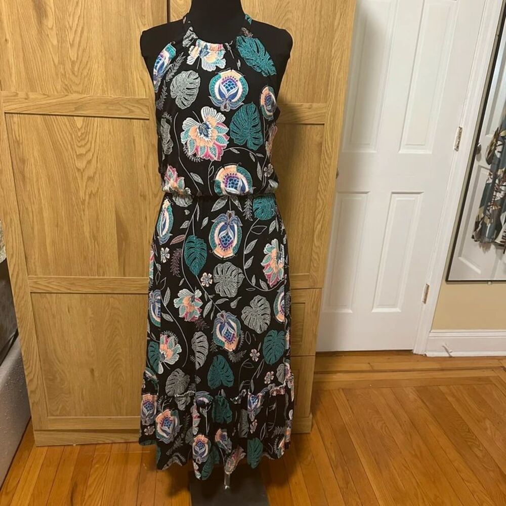 Cynthia Rowley Women’s large Floral Tropical Halter Maxi Dress Tiered Boho